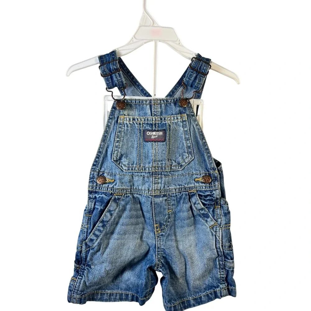 OshKosh B'gosh 9m Baby Boys Denim Bib Overalls Shortalls‎ Medium Wash 9M